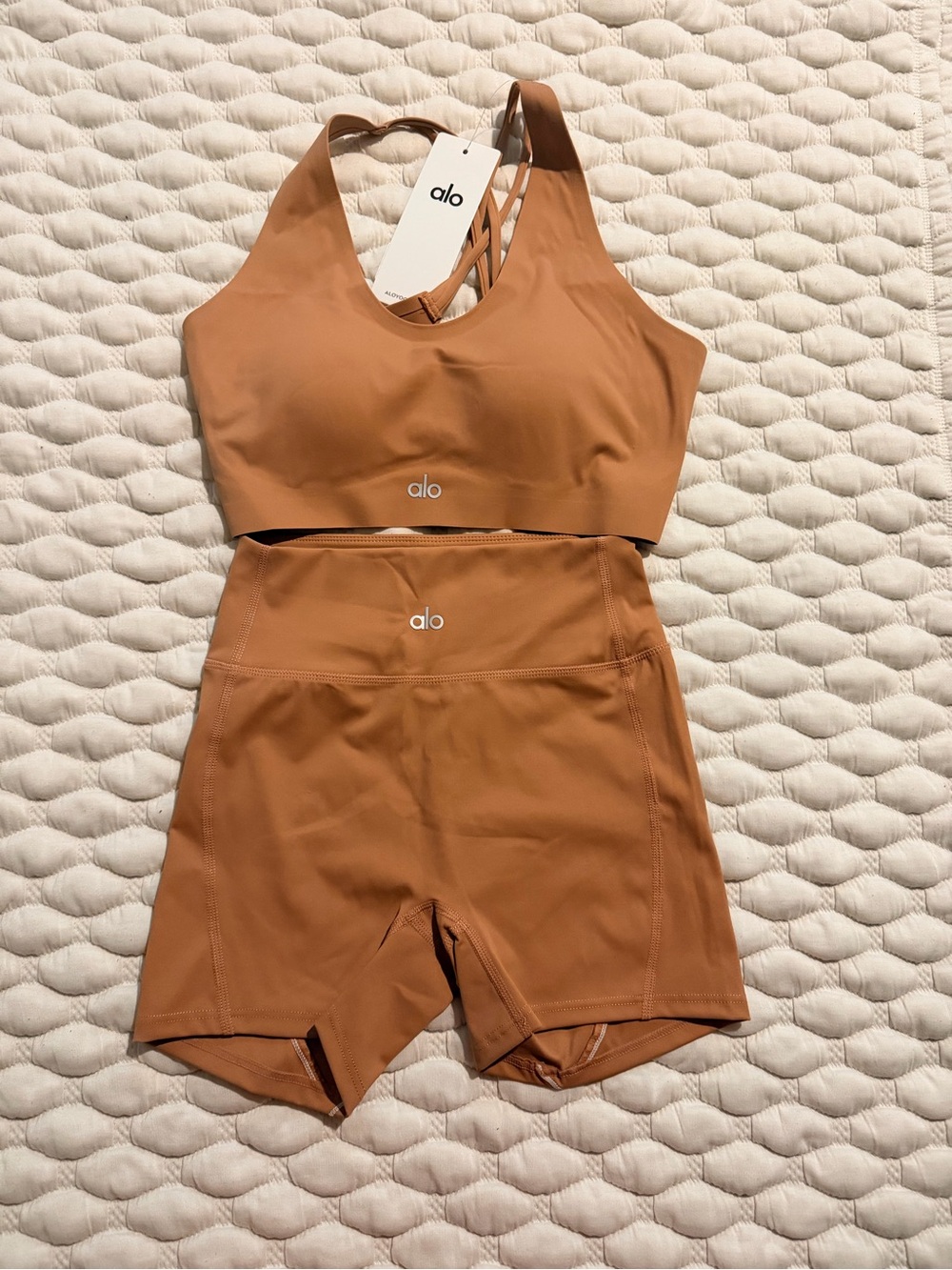 ALO Yoga High-Rise Bike Shorts in Rust Brown